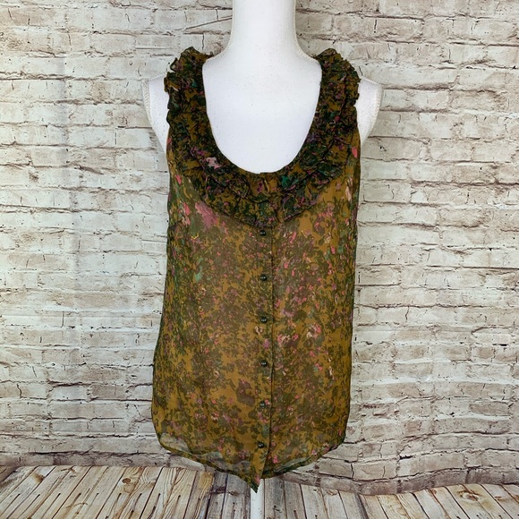 J. Crew floral ruffle silk tank top button front 6